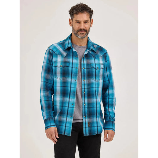 Wrangler Men's Retro Premium Western Plaid Long Sleeve Snap Shirt - Deep River