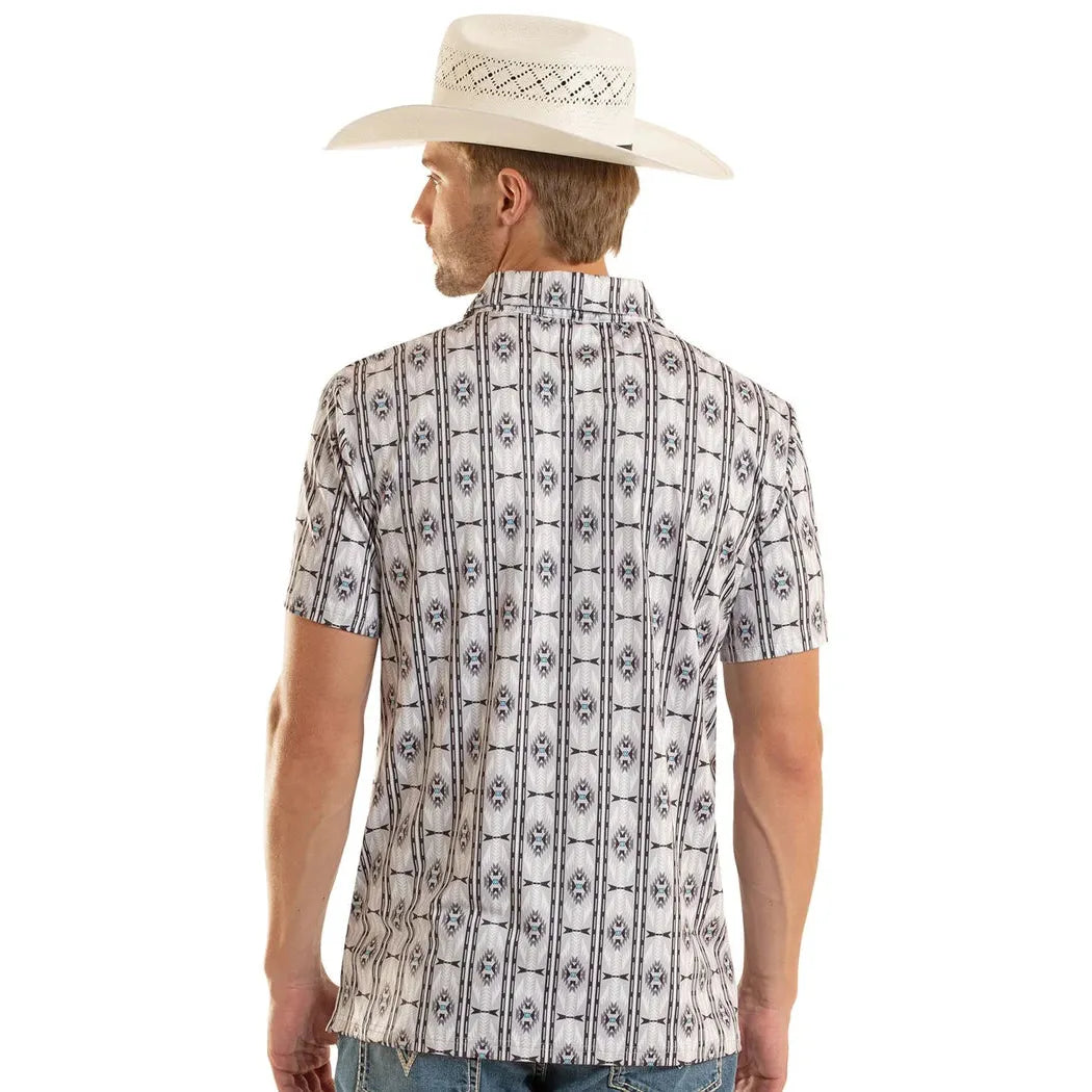 Rock & Roll Mens Aztec Printed Short Sleeve Polo Shirt - Light Grey