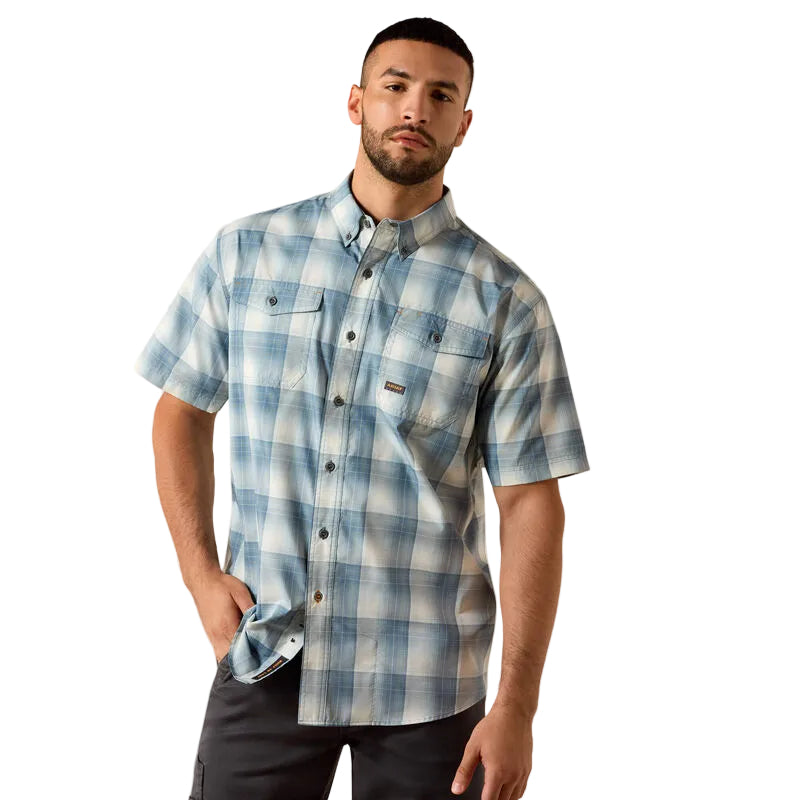 Ariat Men's Rebar Made Tough VentTEK DuraStretch Short Sleeve Work Shirt - Baleen Blue