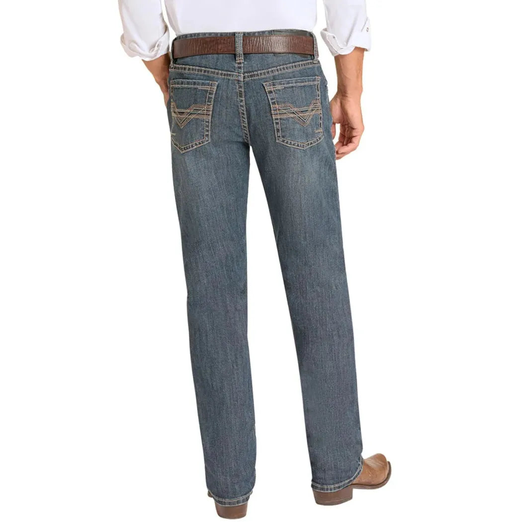 Rock & Roll Men's Raised Embroidered Bravo Tapered Bootcut Jeans - Dark Wash