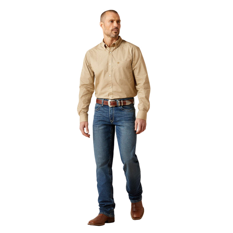 Ariat Men's Team Penn Fitted Long Sleeve Shirt - Khaki/Light Brown