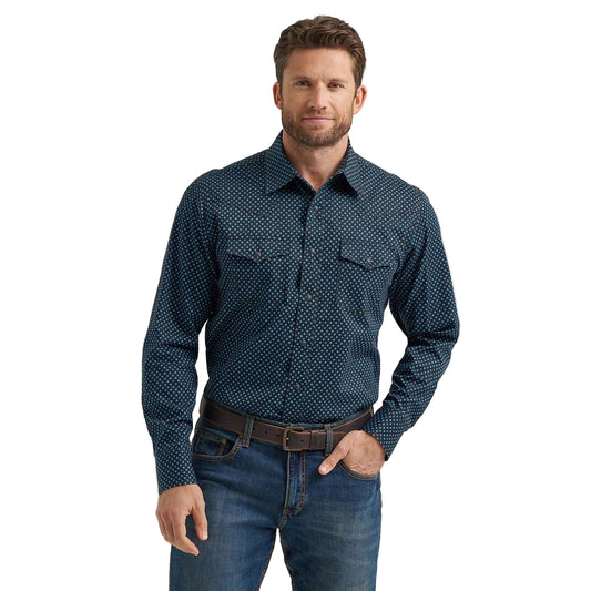 Wrangler Men's Retro Premium Western Printed Long Sleeve Snap Shirt - Midnight Navy
