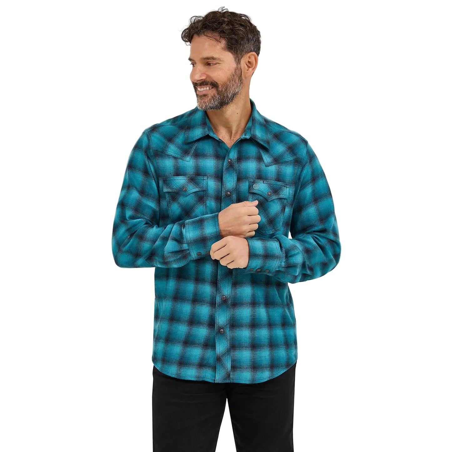 Wrangler Men's Retro Long Sleeve Western Snap Plaid Flannel Shirt - Turquoise Buffalo