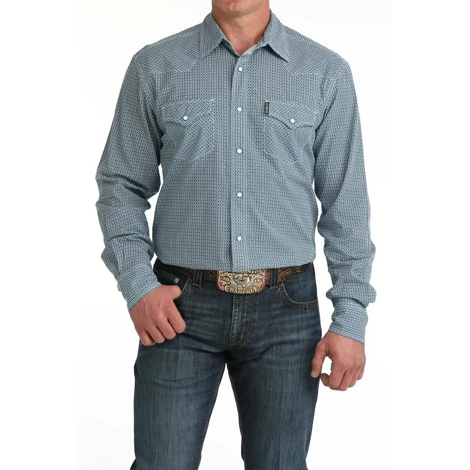 Cinch Men's Printed Modern Long Sleeve Shirt - Blue