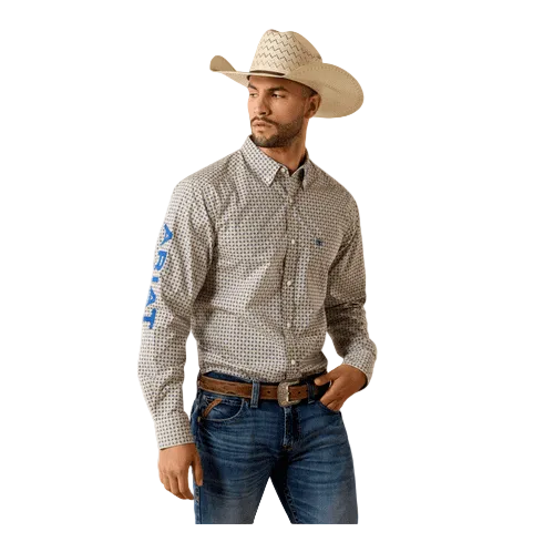 Ariat Men's Team Welles Long Sleeve Fitted Shirt - Khaki/Dark Blue