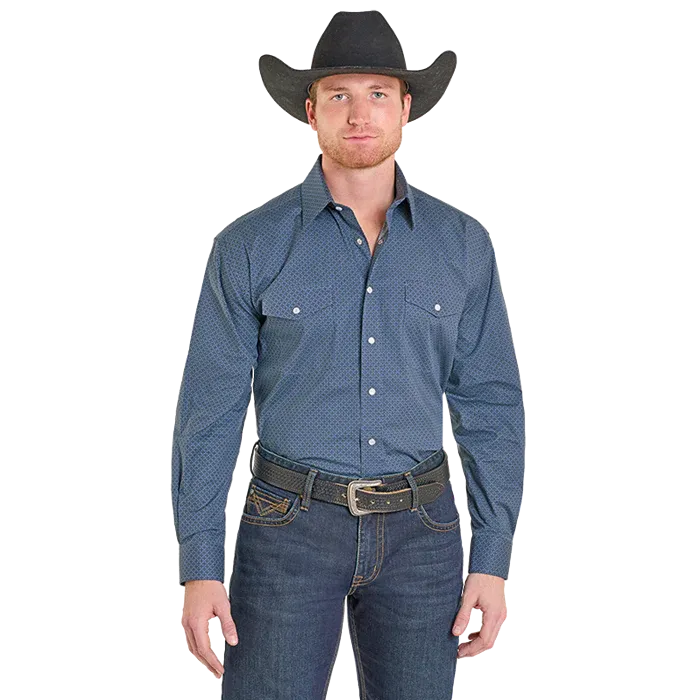 Panhandle Men's Plus Sizes Long Sleeve 2 Pocket Snap Shirt - Blue