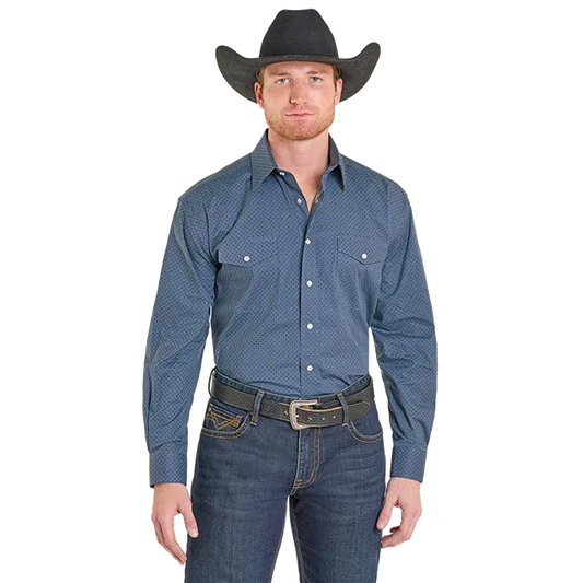 Panhandle Men's Plus Sizes Long Sleeve 2 Pocket Snap Shirt - Blue