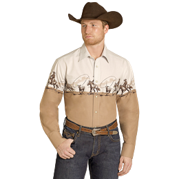 Rock & Roll Men's Cowboy Border Long Sleeve Snap Shirt - Tan