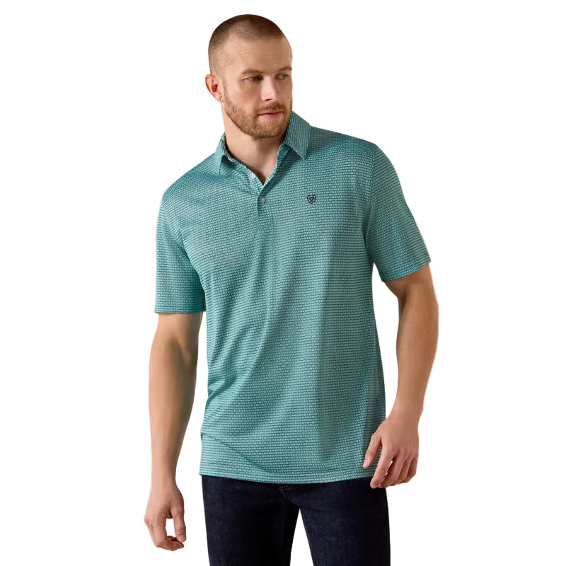 Ariat Men's All Over Print Short Sleeve Polo Shirt - Angel Blue Mod Geo Print - Irvine Tack & Western Wear