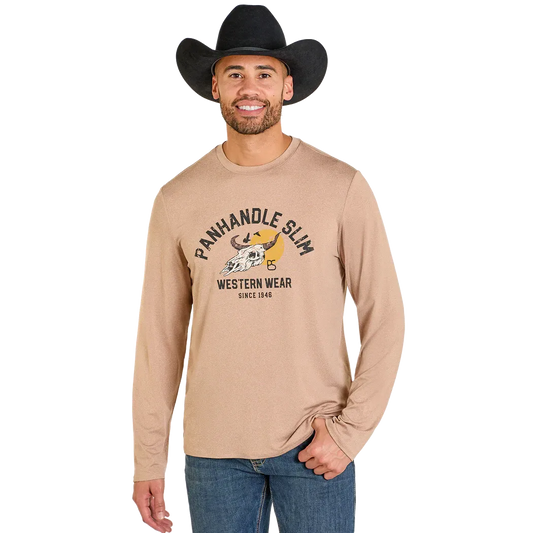 Panhandle Men's Slim Long Sleeve Graphic Tee-Shirt - Taupe