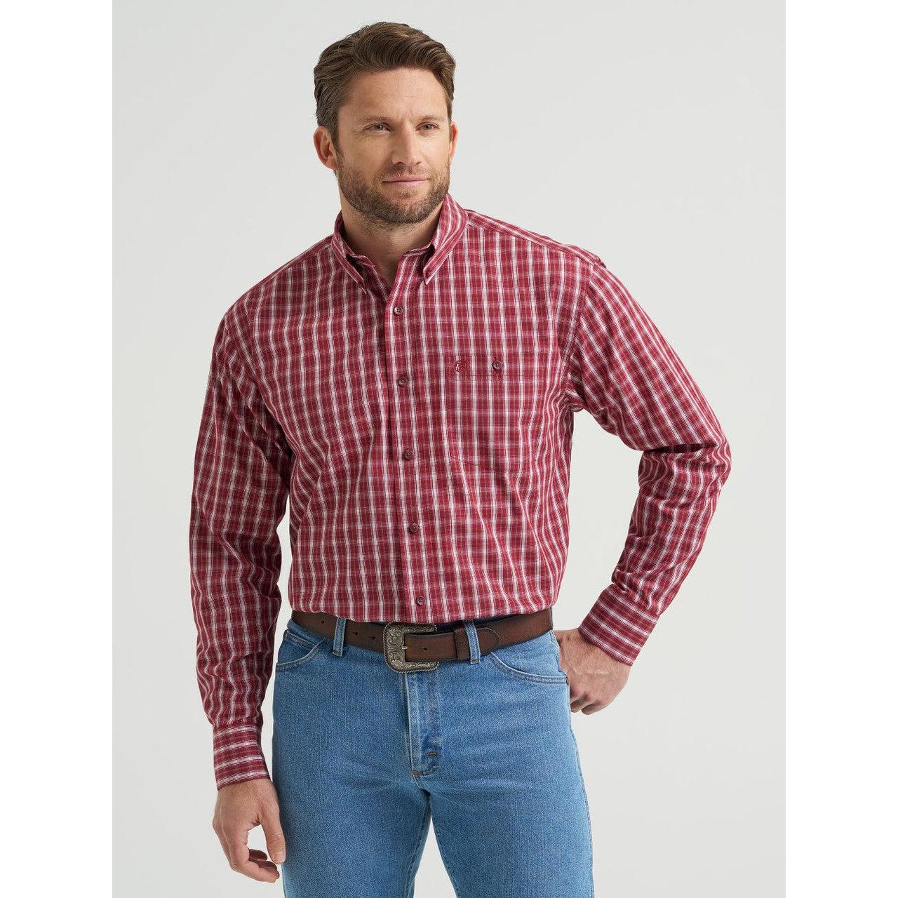 Wrangler Men's Long Sleeve Relaxed Fit Plaid Shirt - Burgundy