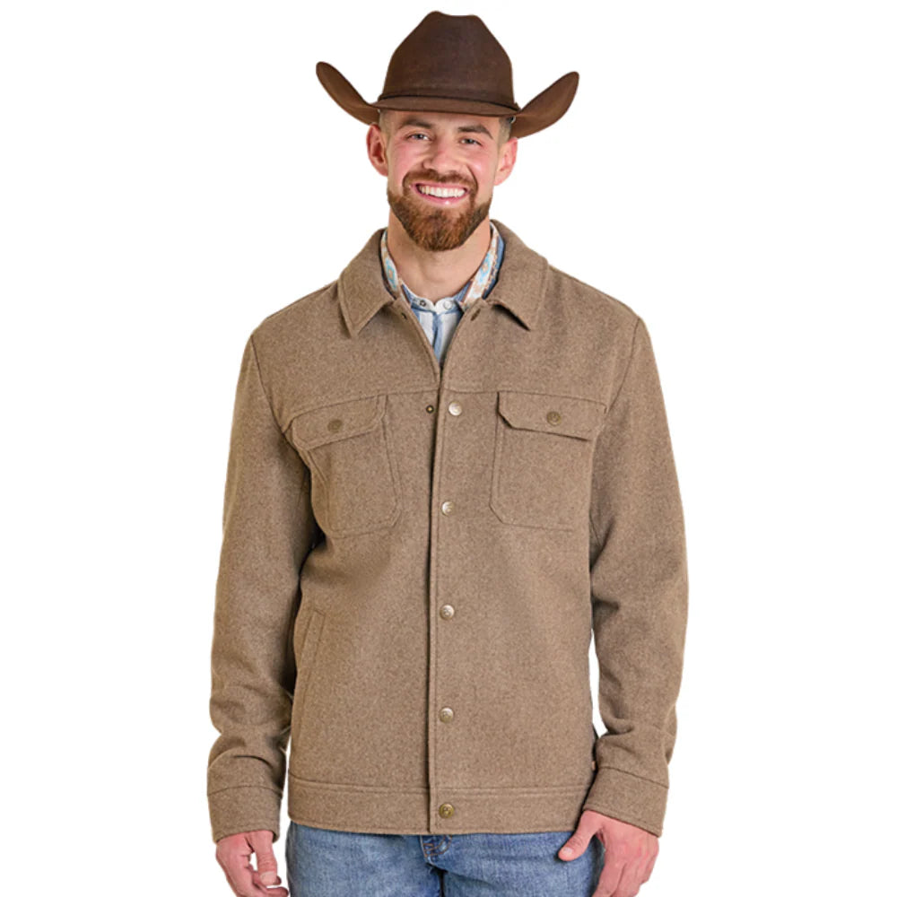 Rock & Roll Men's Long Sleeve Solid Heather Wool Snap Jacket- Tan