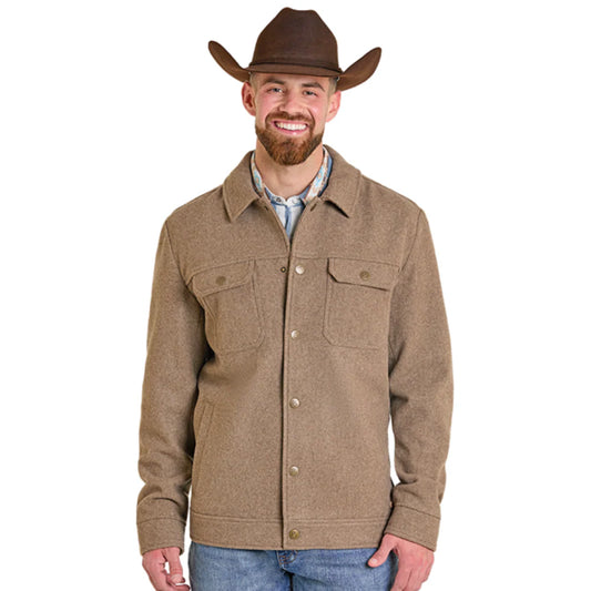Rock & Roll Men's Long Sleeve Solid Heather Wool Snap Jacket- Tan