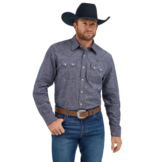 Wrangler Men's Cody Johnson Two Pocket Western Snap Shirt - Navy