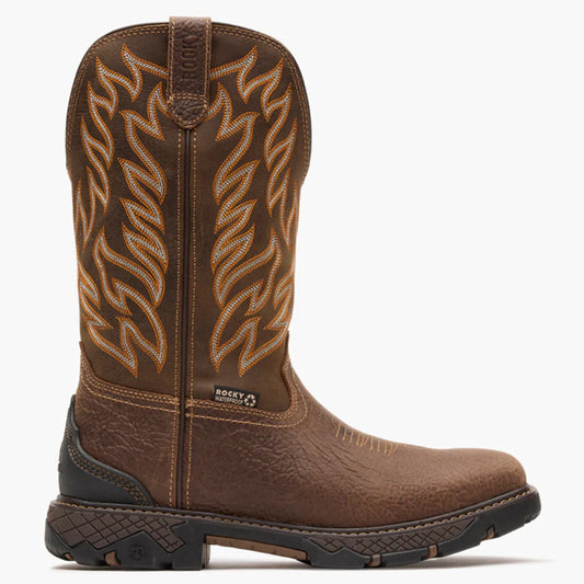 Rocky Men's 12" Ironhawk Waterproof Pull On Western Boot - Tobacco