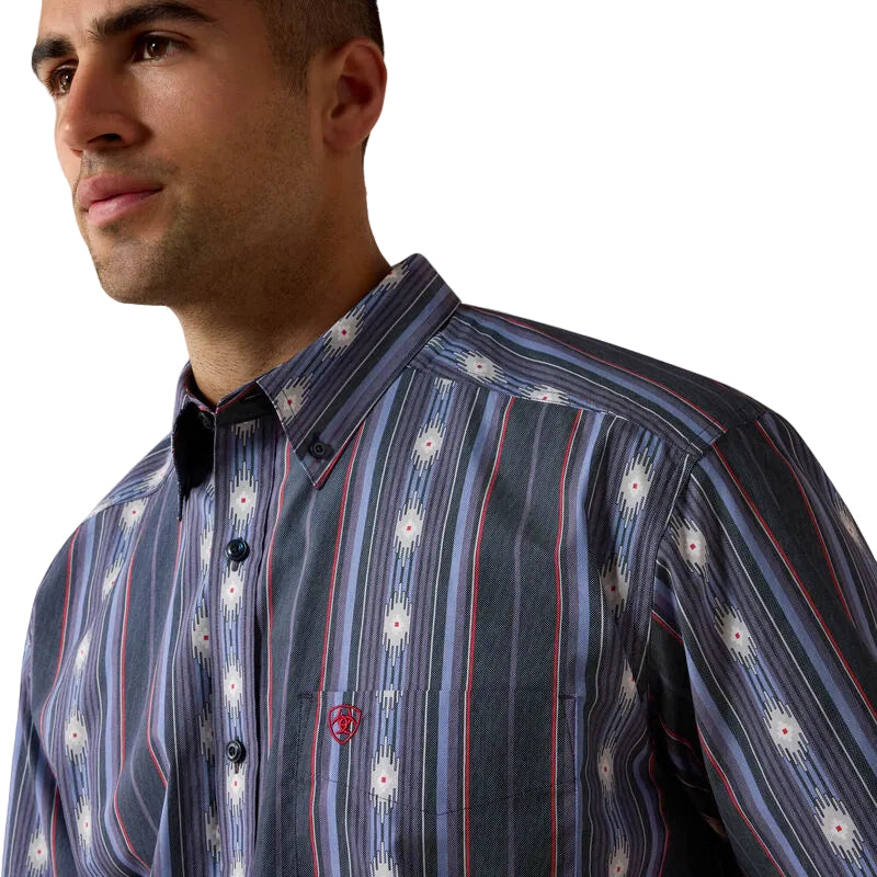 Ariat Men's Berke Classic Fit Southwest Stripe Short Sleeve Shirt - Evening Blue