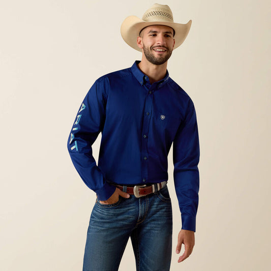 Ariat Men's Team Logo Twill Long Sleeve Fitted Shirt - Blue/White
