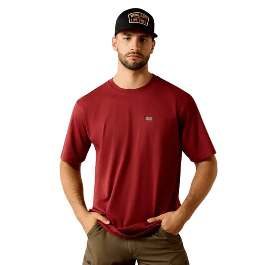 Ariat Men's Rebar Cotton Strong Standard Pocket Short Sleeve Tee Shirt - Brandy Snifter Heather