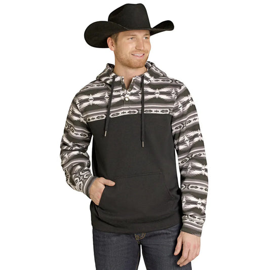 Rock & Roll Men's Aztec Block Long Sleeve Hoodie - Black