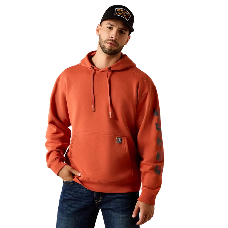 Ariat Men's Rebar Lightweight Logo Hoodie - Burnt Brick/Brandy