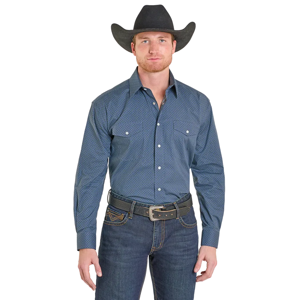 Panhandle Men's Diamonds Long Sleeve 2 Pocket Snap Shirt - Blue