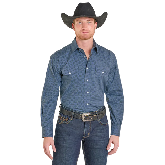Panhandle Men's Diamonds Long Sleeve 2 Pocket Snap Shirt - Blue