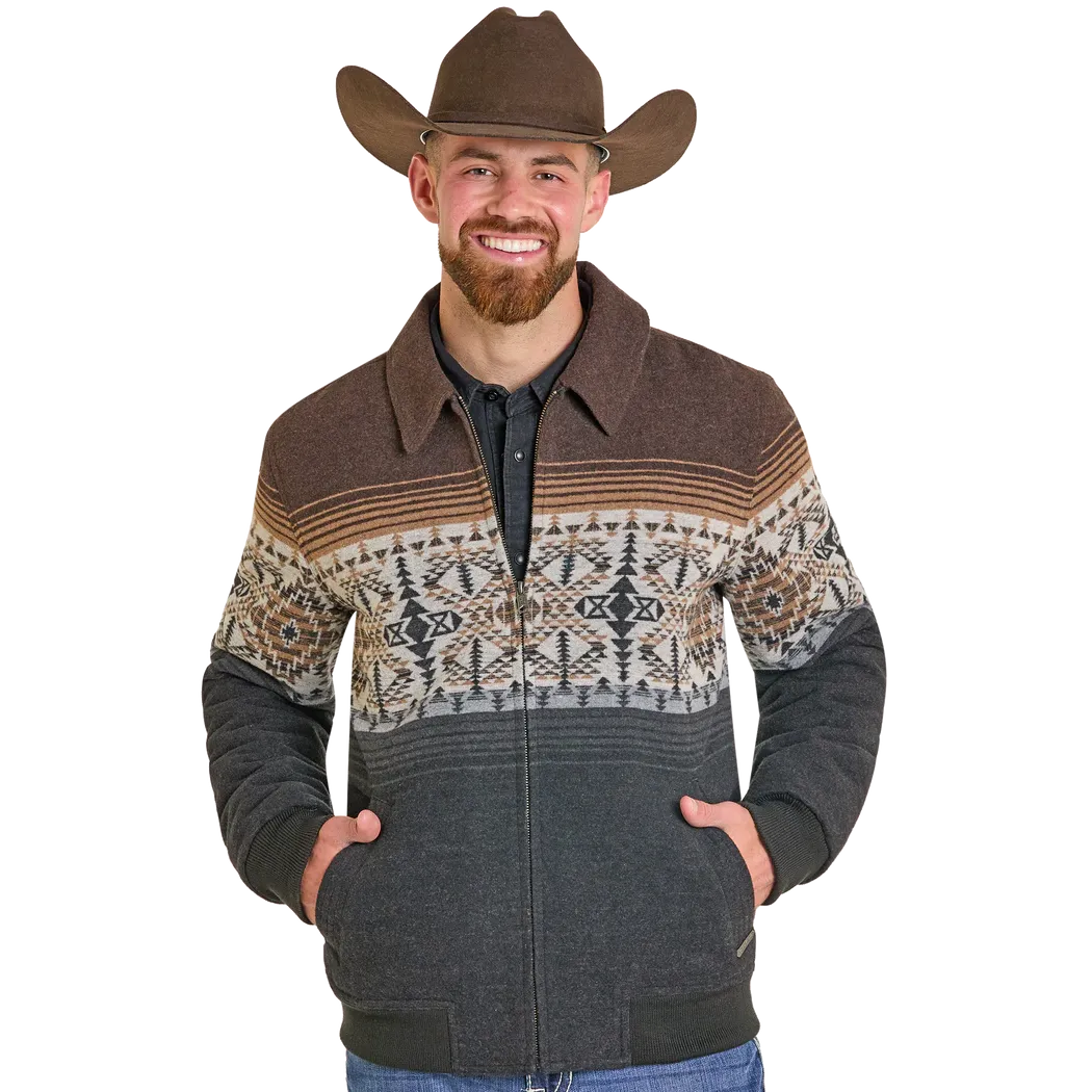 Panhandle Slim Men's Pueblo Aztec Border Jacquard Bomber Jacket - Black