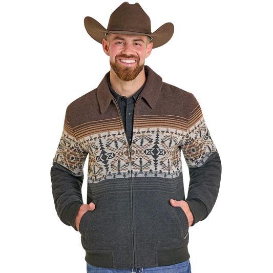 Panhandle Slim Men's Pueblo Aztec Border Jacquard Bomber Jacket - Black