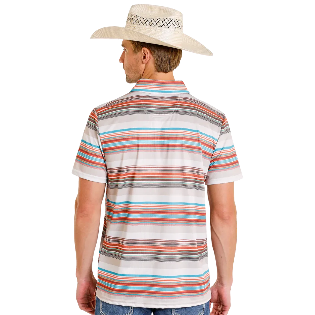 Rock & Roll Men's Serage Stripe Printed Short Sleeve Polo Shirt - Tan