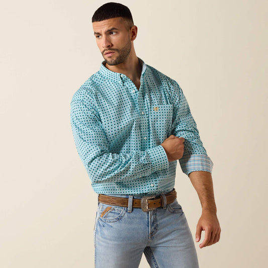 Ariat Men's WF Andy Geo Print Long Sleeve Shirt - Angel Blue - Irvine Tack & Western Wear