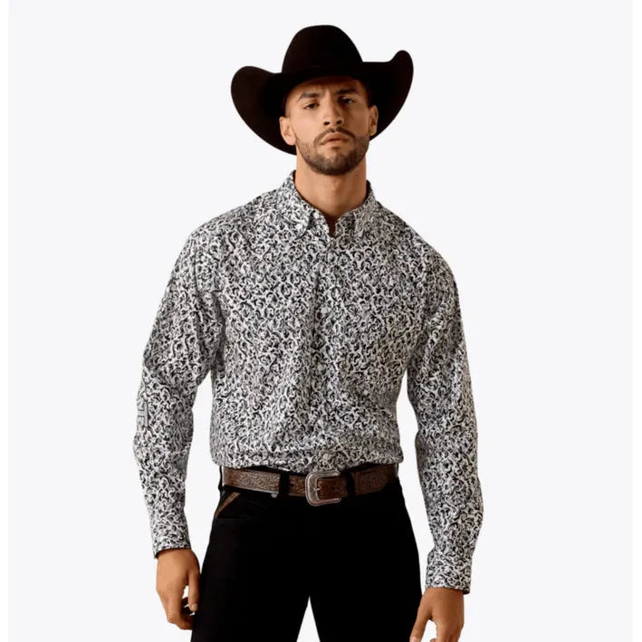Ariat Men's Casual Scroll Print Team Long Sleeve Shirt - White/Grey - Irvine Tack & Western Wear