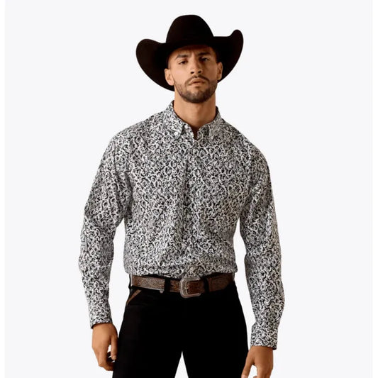 Ariat Men's Casual Scroll Print Team Long Sleeve Shirt - White/Grey - Irvine Tack & Western Wear