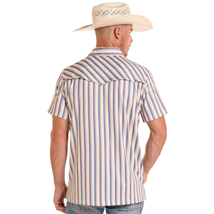 Rock &amp; Roll Mens Western Stripe Short Sleeve Pocket Polo Shirt - White/Red