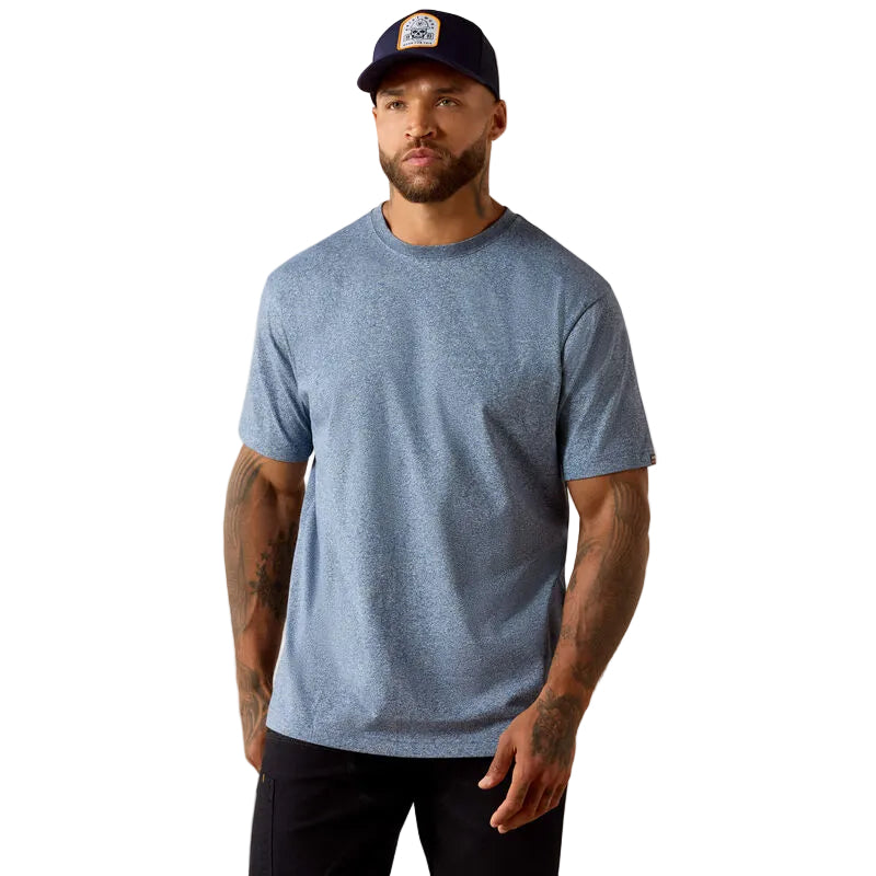 Ariat Men's Rebar Cotton Strong Standard Short Sleeve Tee Shirt - Baleen Blue Heather