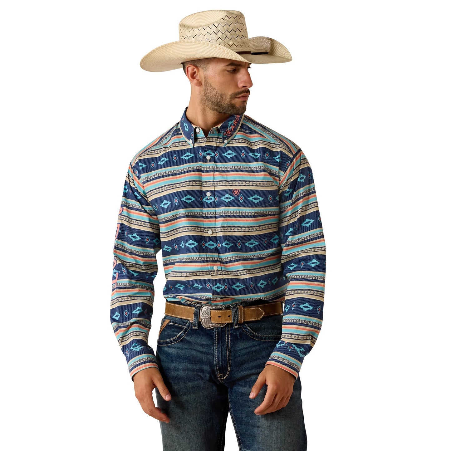 Ariat Men's Team Jet Casual Serape Long Sleeve Shirt - Navy/Orange - Irvine Tack & Western Wear