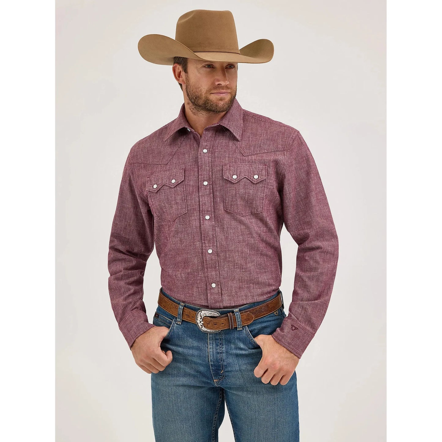 Wrangler Men's Cody Johnson Two Pocket Western Long Sleeve Snap Shirt - Burgundy
