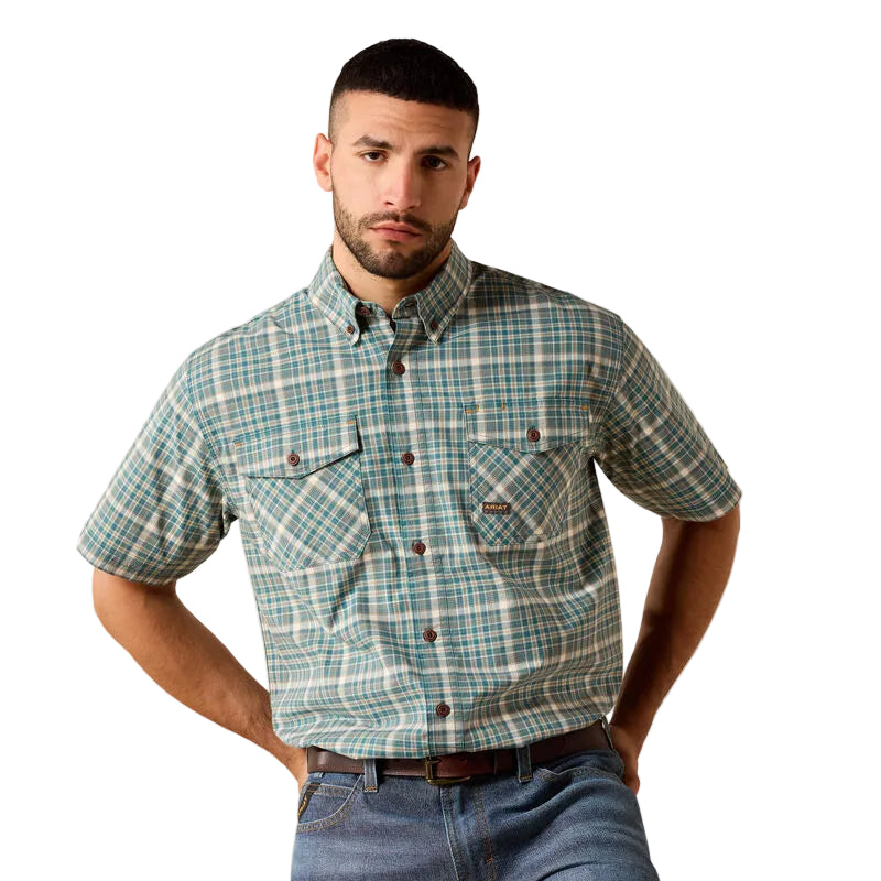 Ariat Men's Rebar Made Tough DuraStretch Short Sleeve Work Shirt - Teal