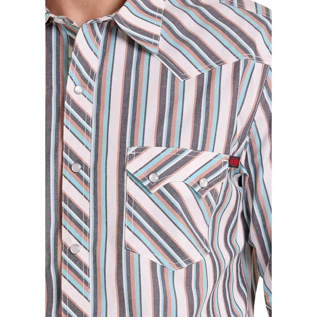 Rock & Roll Men's Koe Wetzel Dobby Striped LS Snap Shirt - Multicoloured