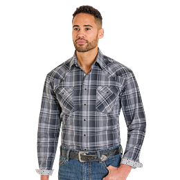 Rock & Roll Men's Long Sleeve Plaid Snap Shirt - Black
