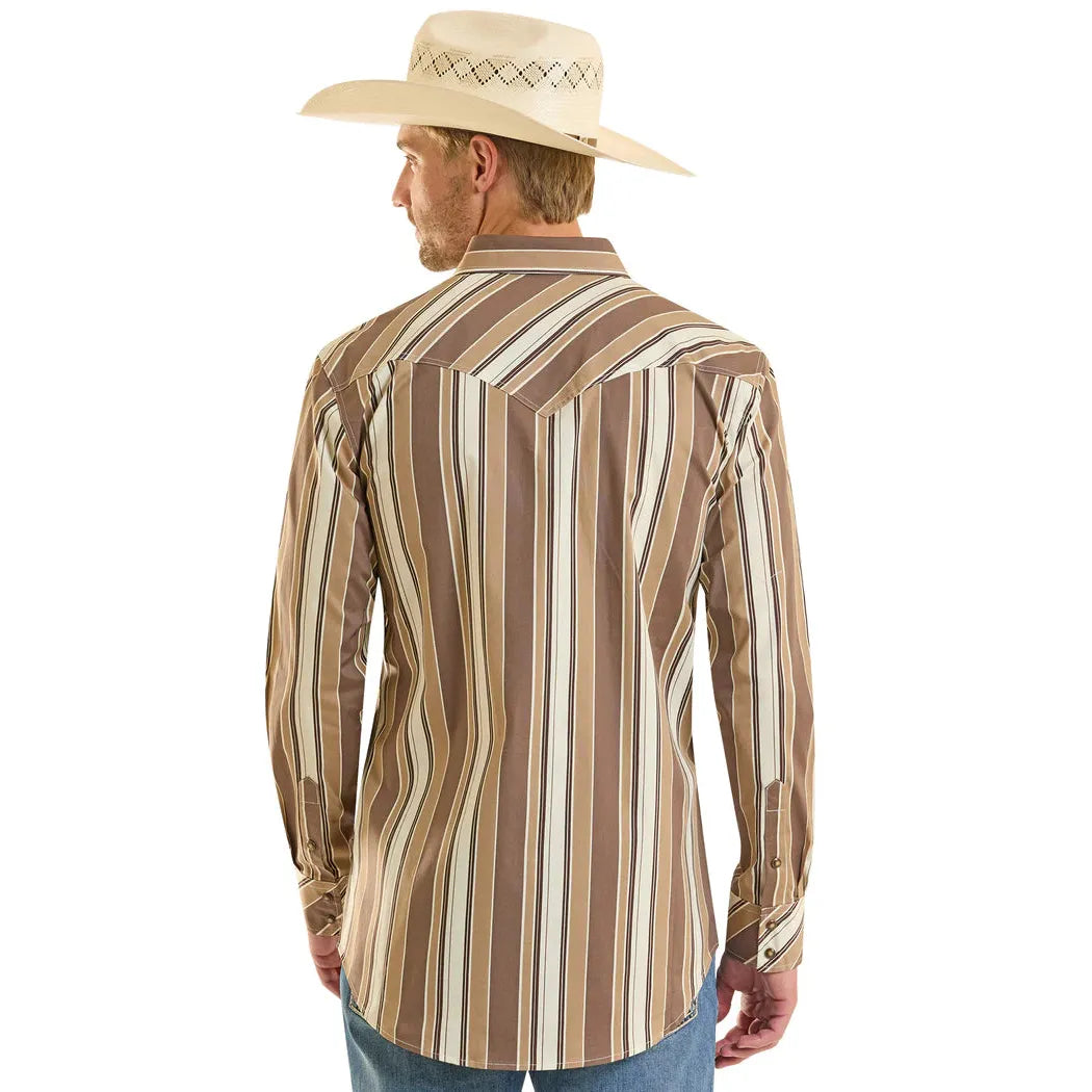 Rock & Roll Men's Slim Fit Long Sleeve Stripe Snap Shirt - Brown