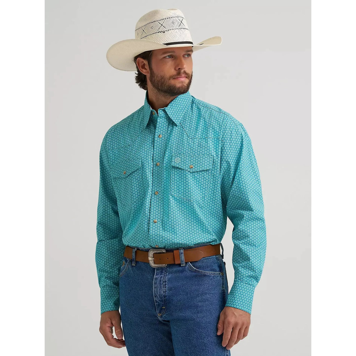Wrangler Men's Wrangler George Strait Troubadour LS Shirt - Aqua Bursts