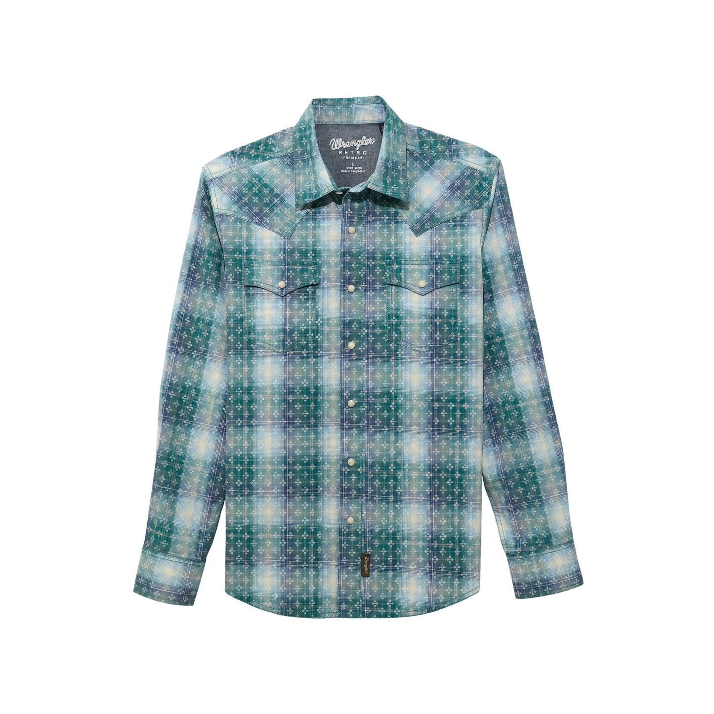 Wrangler Men's Retro Premium Long Sleeve Snap Shirt - Pebble Blue