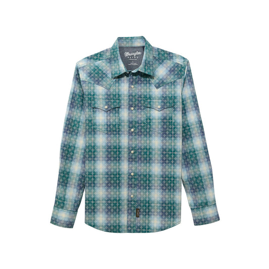 Wrangler Men's Retro Premium Long Sleeve Snap Shirt - Pebble Blue