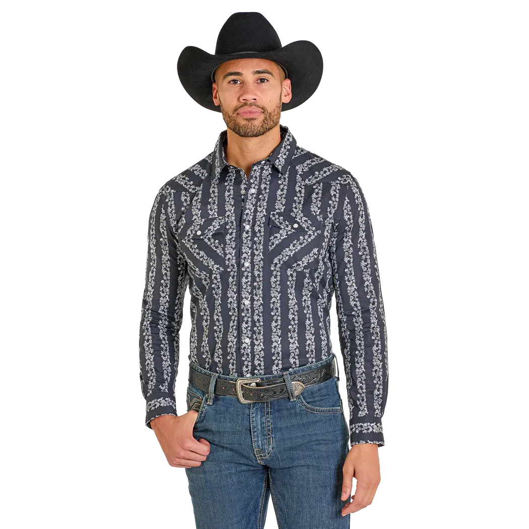 Panhandle Men's Modern Vintage Southwest Striped Long Sleeve Snap Shirt - Black