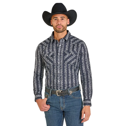Panhandle Men's Modern Vintage Southwest Striped Long Sleeve Snap Shirt - Black
