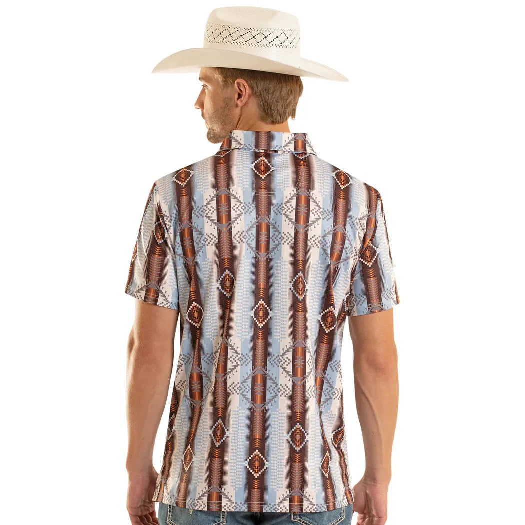 Rock & Roll Men's Vertical Aztec Printed Short Sleeve Polo Shirt - Blue