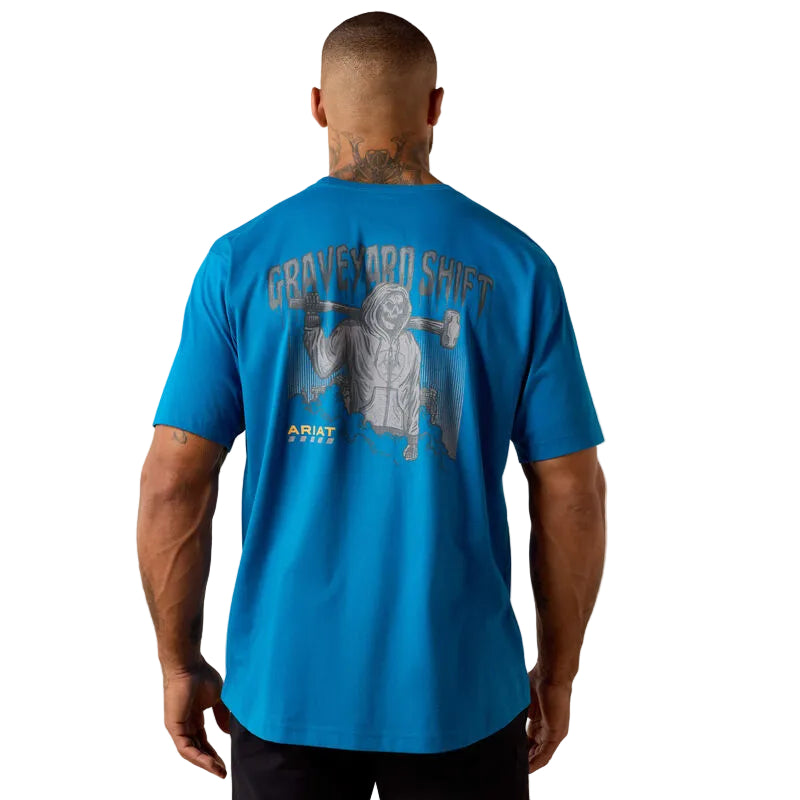 Ariat Men's Rebar Workman Graveyard Short Sleeve Tee Shirt - Mykonos Blue