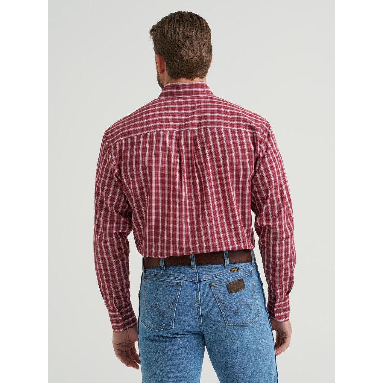 Wrangler Men's Long Sleeve Relaxed Fit Plaid Shirt - Burgundy