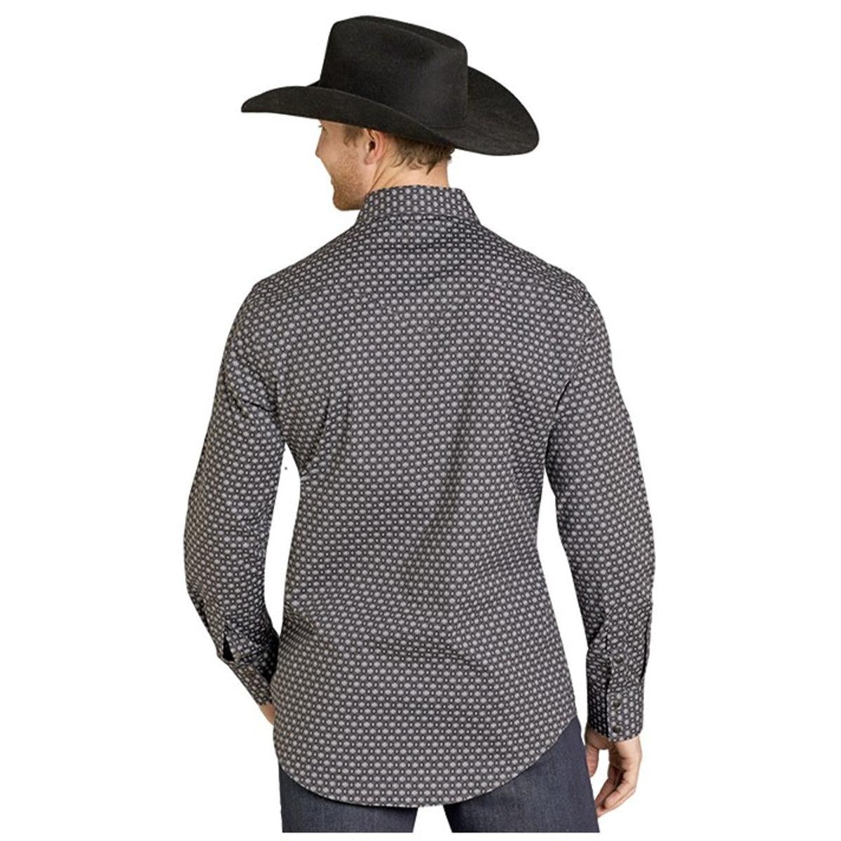 Rock & Roll Men's Wallpaper Aztec Geo Printed Long Sleeve Snap Shirt - Black