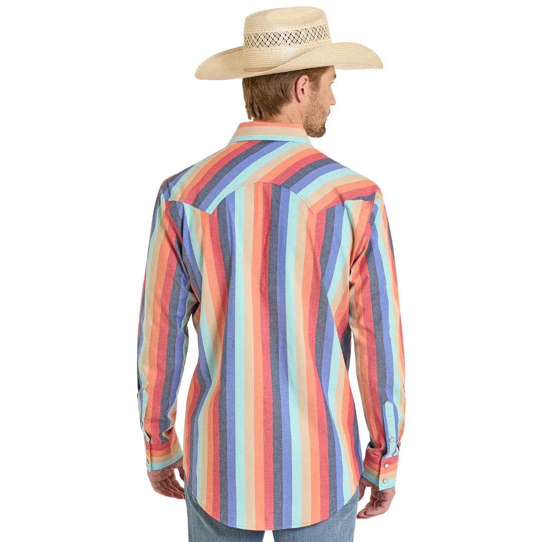 Rock & Roll Men's Vintage Long Sleeve Striped Snap Shirt - Multiple Colour